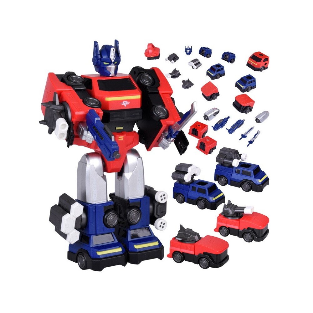 JOKO Transformer Figúrka Magnetický Robot 31cm 2v1 so svetlom na batérie, modro-červený