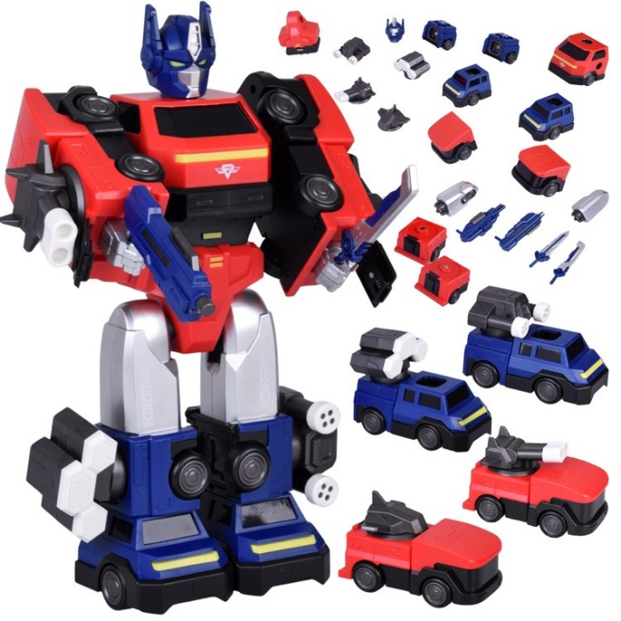 JOKO Transformer Figúrka Magnetický Robot 31cm 2v1 so svetlom na batérie, modro-červený