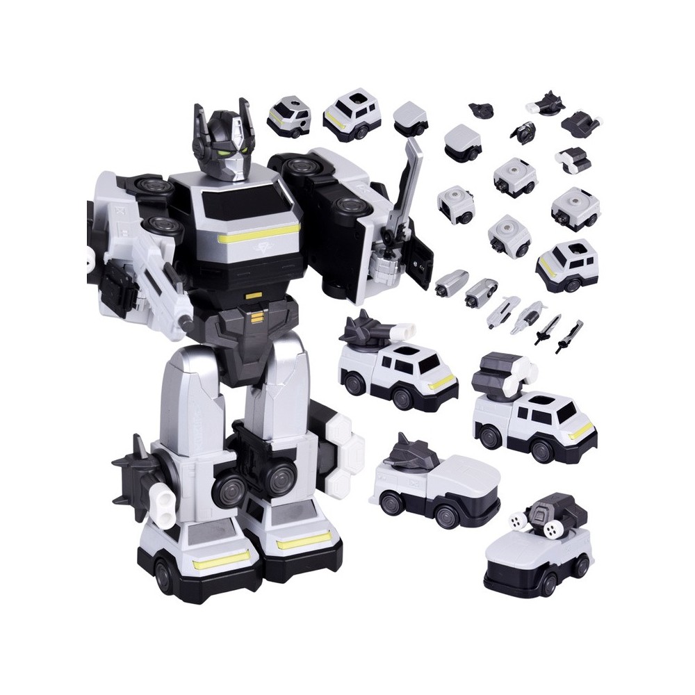 JOKO Transformer Figúrka Magnetický Robot 31cm 2v1 so svetlom na batérie, bielo-strieborný