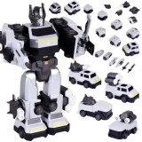 JOKO Transformer Figúrka Magnetický Robot 31cm 2v1 so svetlom na batérie, bielo-strieborný