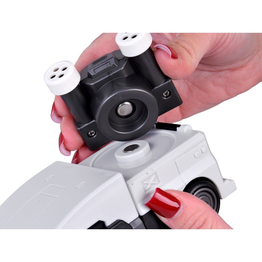 JOKO Transformer Figúrka Magnetický Robot 31cm 2v1 so svetlom na batérie, bielo-strieborný