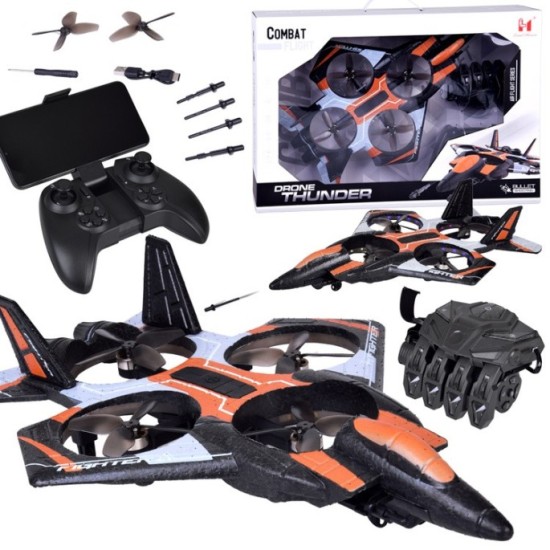 JOKO RC Dron Combat s Raketovým odpaľovačom, ovládanie rukavicou alebo diaľkovým ovládaním s Funkciou Streľby, oranžový