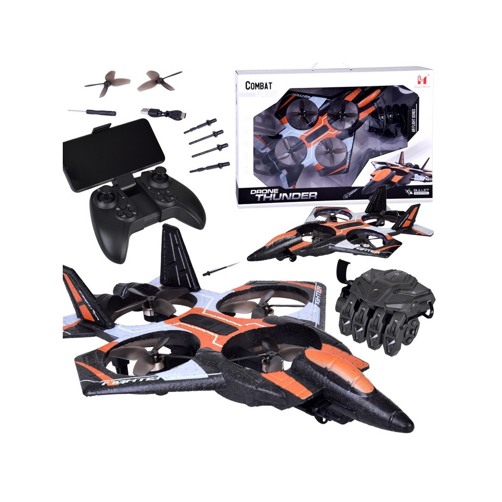 JOKO RC Dron Combat s Raketovým odpaľovačom, ovládanie rukavicou alebo diaľkovým ovládaním s Funkciou Streľby, oranžový