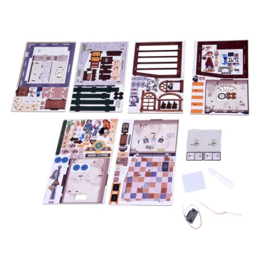JOKO Drevené 3D Puzzle Kaviareň 120ks s LED svetlom