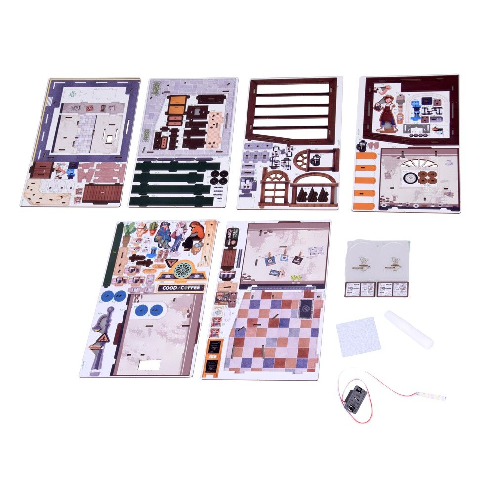 JOKO Drevené 3D Puzzle Kaviareň 120ks s LED svetlom