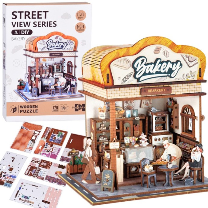JOKO Drevené 3D PUZZLE Pekáreň 179ks s LED svetlom