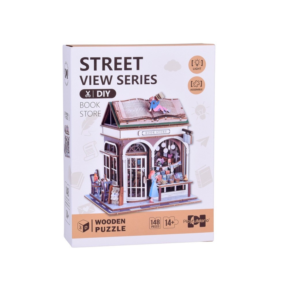 JOKO Drevené 3D Puzzle Kníhkupectvo 148ks s LED svetlom