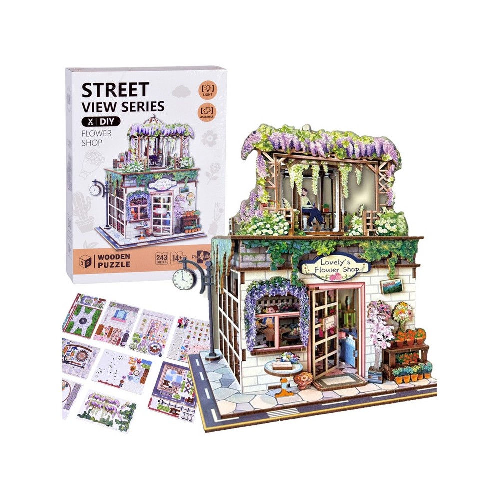 JOK Drevené 3D Puzzle Kvetinárstvo 243ks s LED svetlom