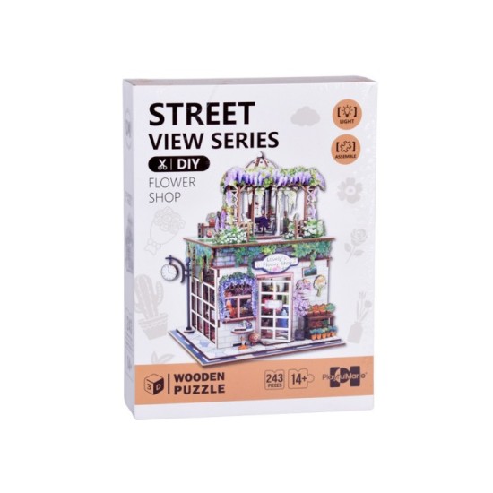 JOK Drevené 3D Puzzle Kvetinárstvo 243ks s LED svetlom