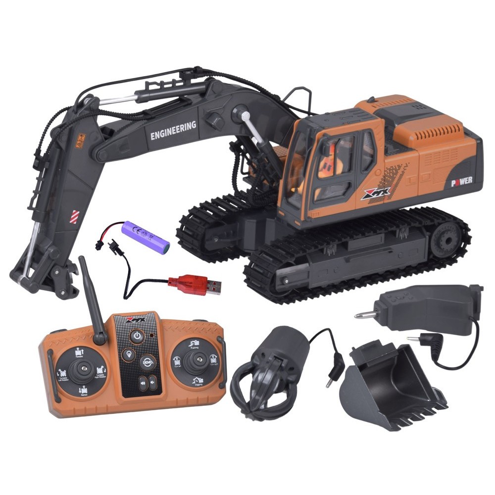 JOKO RC Bager s vymeniteľnými hrotmi 3v1, pneumatické kladivo, bager s drapákom + LED svetlo + zvuk