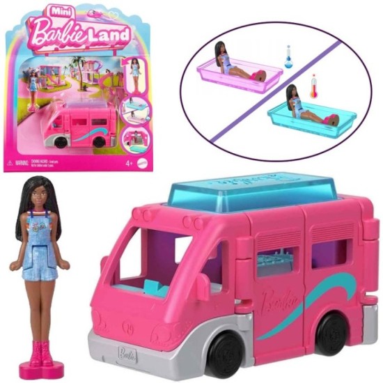 Mattel Bábika Barbie Mini BarbieLand – Karavan DreamCamper + Farbu Meniaci Bazén