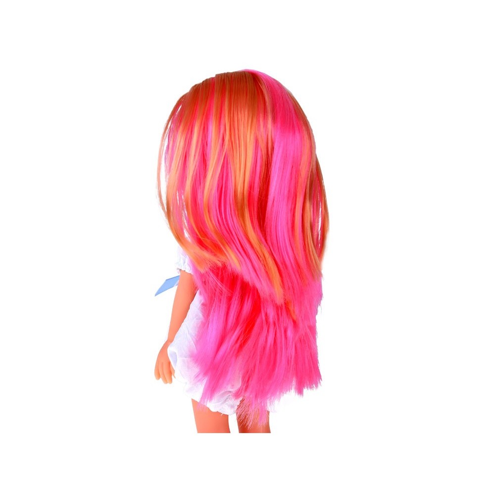 JOKO Bábika s ružovými vlasmi v bielych šatách 33cm