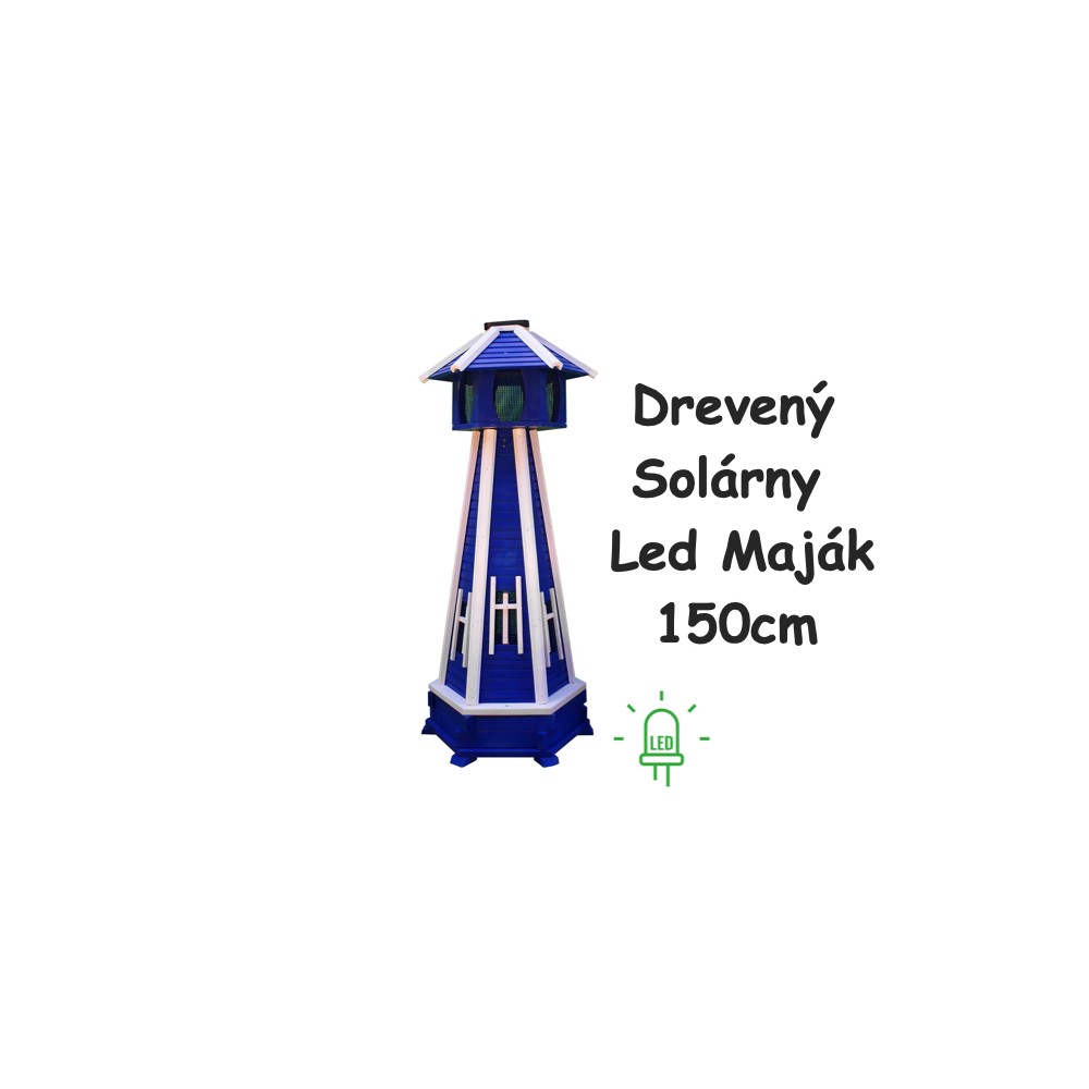 MKSTOR Dekoratívny Solárny drevený maják s LED svetlom do záhrady 150cm, modrý
