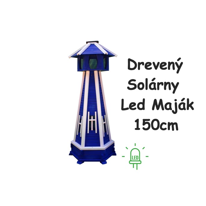 MKSTOR Dekoratívny Solárny drevený maják s LED svetlom do záhrady 150cm, modrý