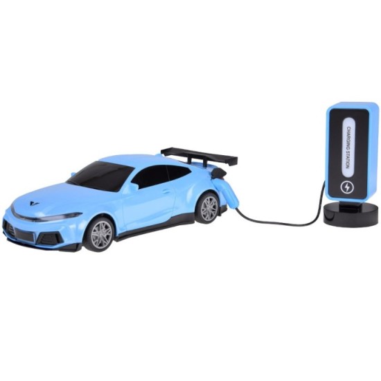 JOKO RC Elektrické Pretekárske auto s Nabíjacou stanicou na diaľkové ovládanie + svetlo + hudba, modré