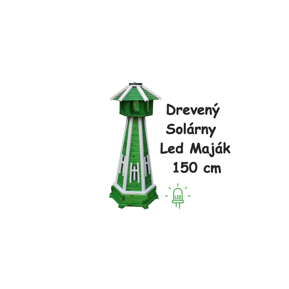 MKSTOR Dekoratívny Solárny drevený maják s LED svetlom do záhrady 150cm, zelený