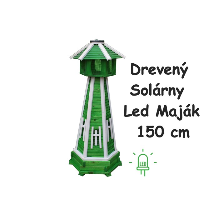 MKSTOR Dekoratívny Solárny drevený maják s LED svetlom do záhrady 150cm, zelený