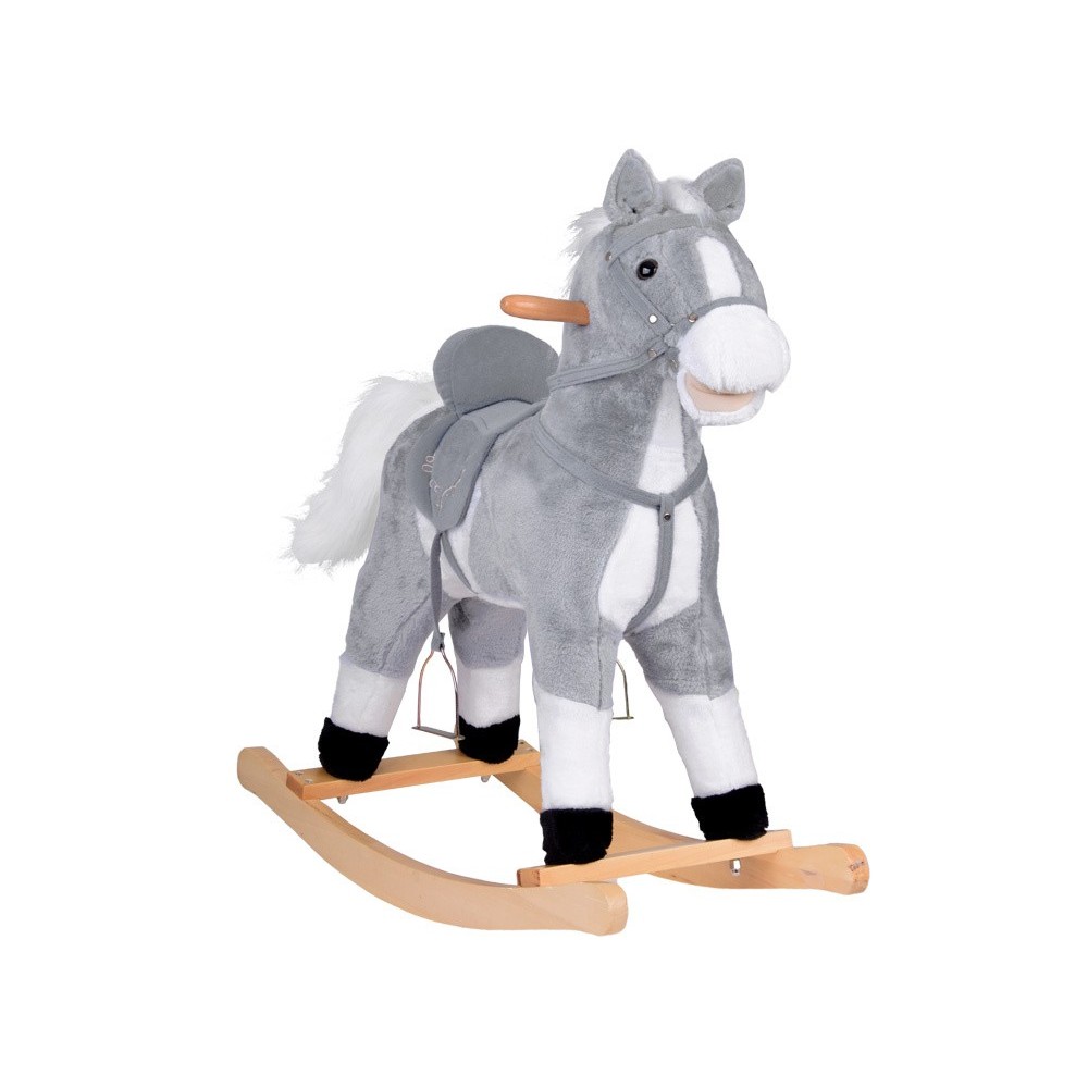 JOKO Detský Hojdací koník Rocking Horse s pohyblivým chvostom, ústami + zvuky, sivý