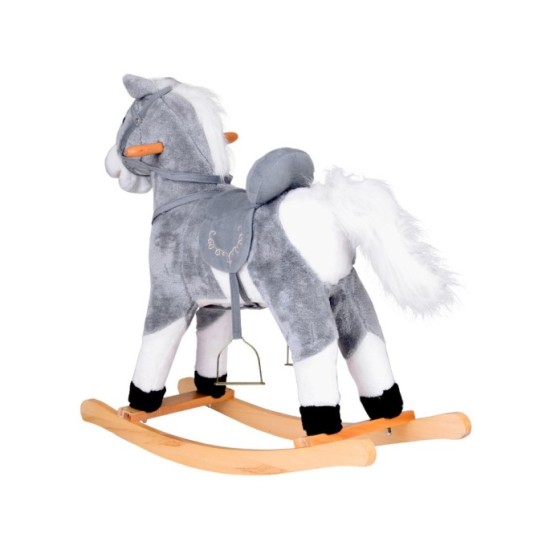 JOKO Detský Hojdací koník Rocking Horse s pohyblivým chvostom, ústami + zvuky, sivý
