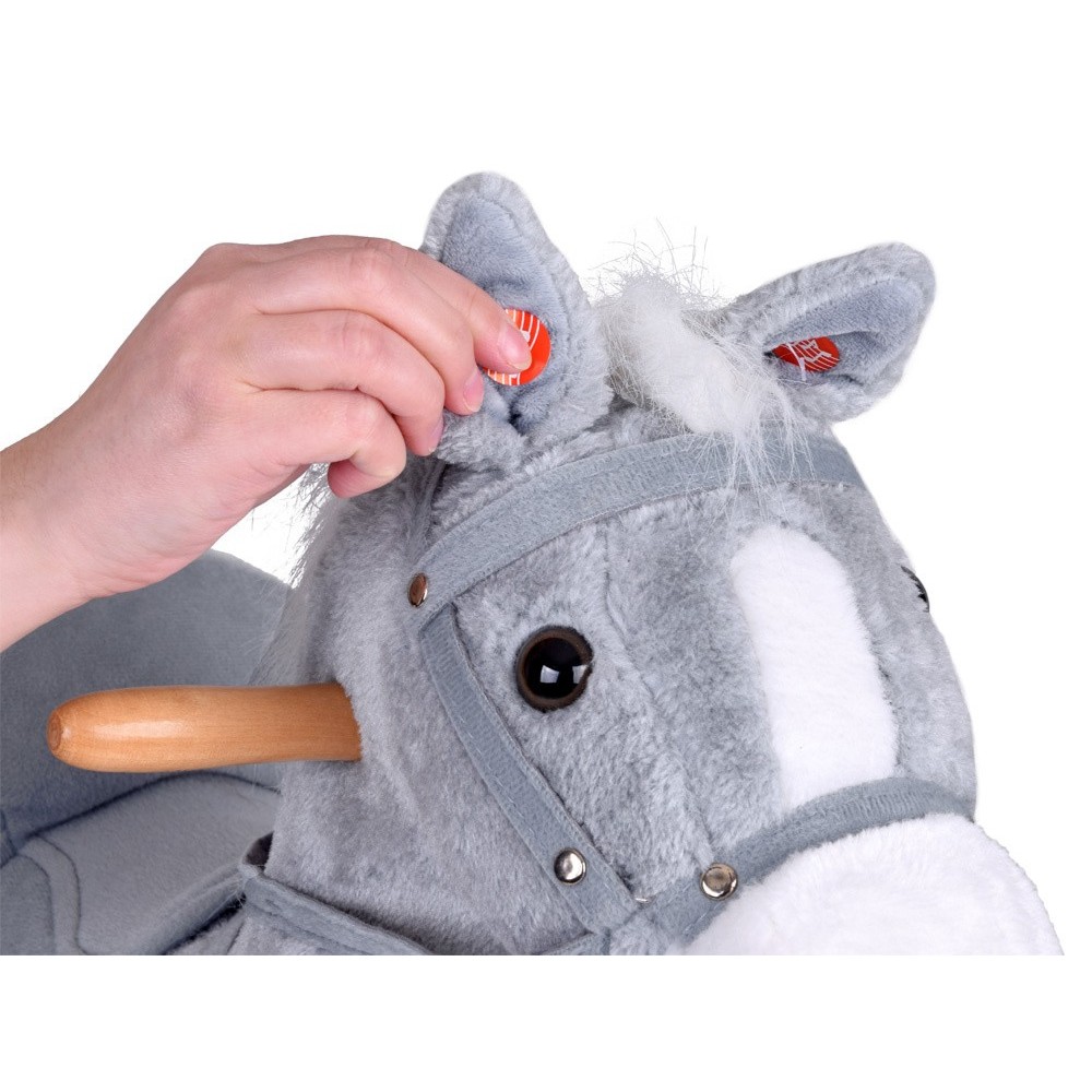 JOKO Detský Hojdací koník Rocking Horse s pohyblivým chvostom, ústami + zvuky, sivý