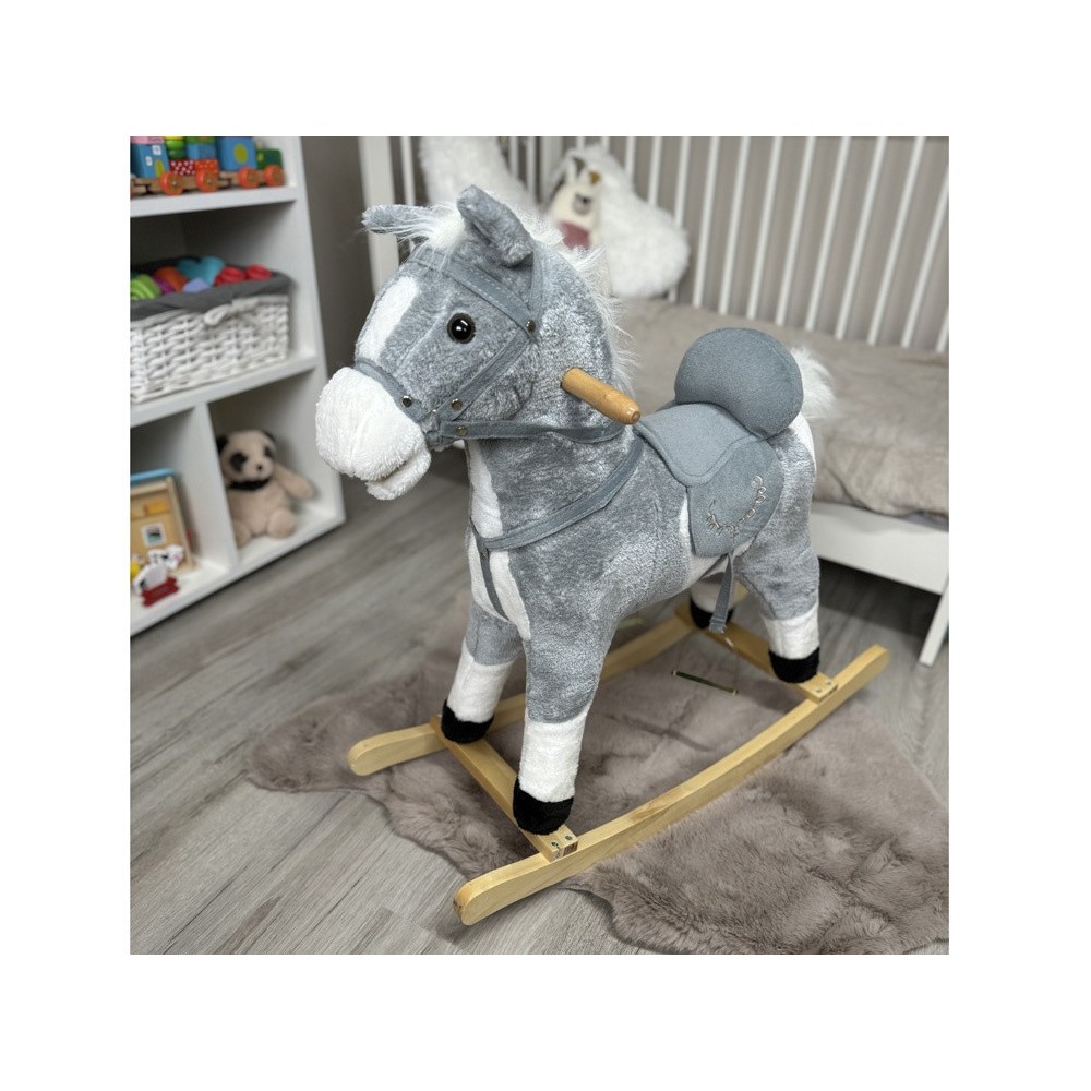 JOKO Detský Hojdací koník Rocking Horse s pohyblivým chvostom, ústami + zvuky, sivý