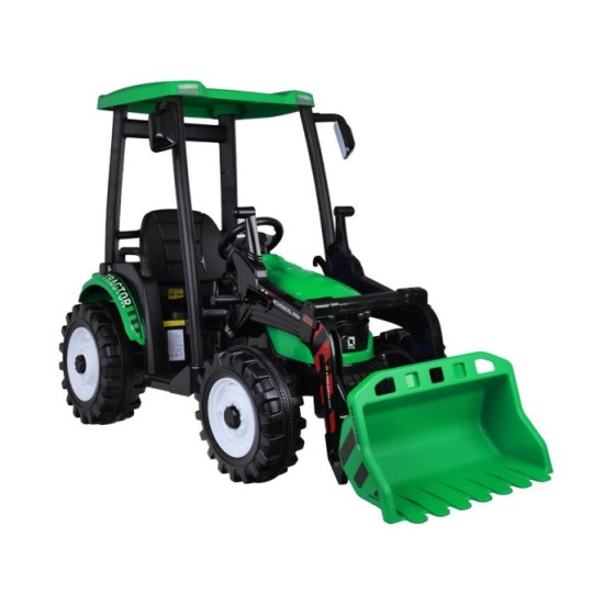 JOKO Veľký Elektrický Traktor s Kabínou 2x200W 24V s Pohyblivou Prednou Radlicou a vlečkou, hudobný panel, LED svetlá, Diaľkové