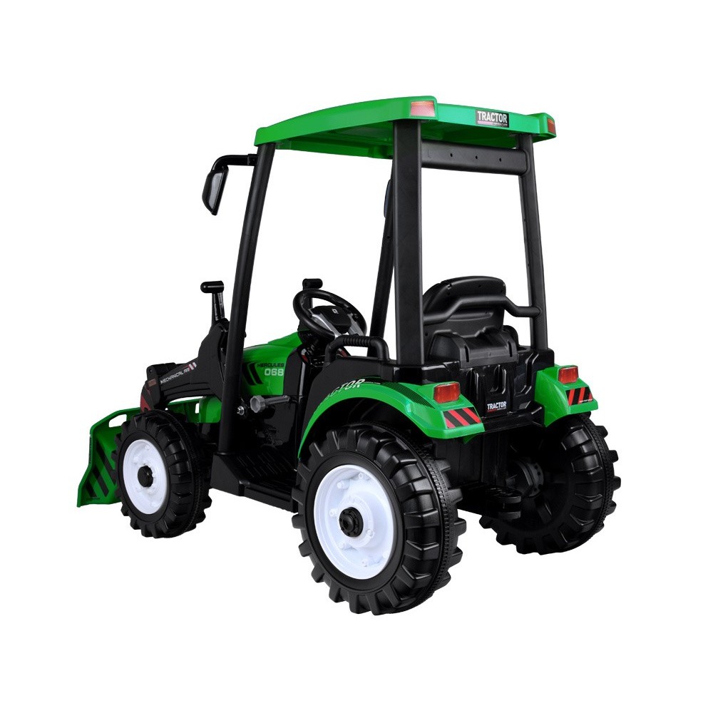 JOKO Veľký Elektrický Traktor s Kabínou 2x200W 24V s Pohyblivou Prednou Radlicou a vlečkou, hudobný panel, LED svetlá, Diaľkové