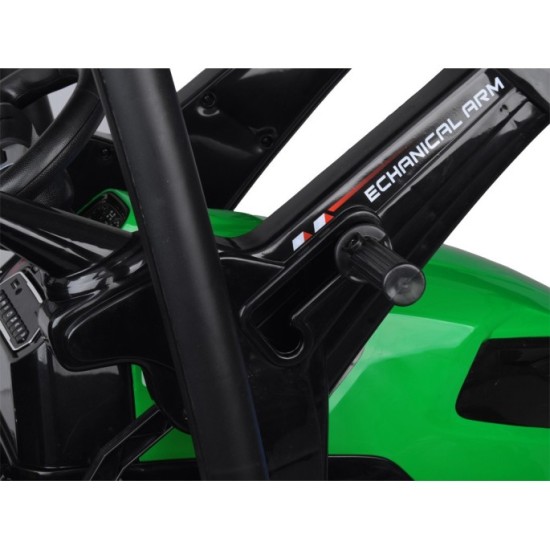 JOKO Veľký Elektrický Traktor s Kabínou 2x200W 24V s Pohyblivou Prednou Radlicou a vlečkou, hudobný panel, LED svetlá, Diaľkové
