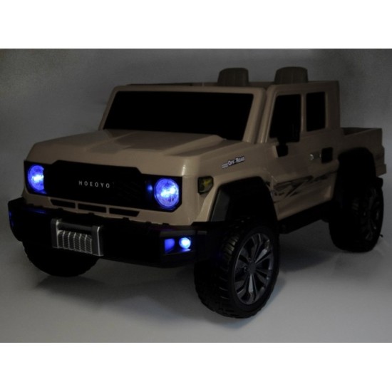JOKO Veľké Elektrické autíčko Pick Up 4x4 4x100W 24V pre 2 deti, kožené dvojmiestne sedadlo, penové kolesá, brzdový pedál, béžov