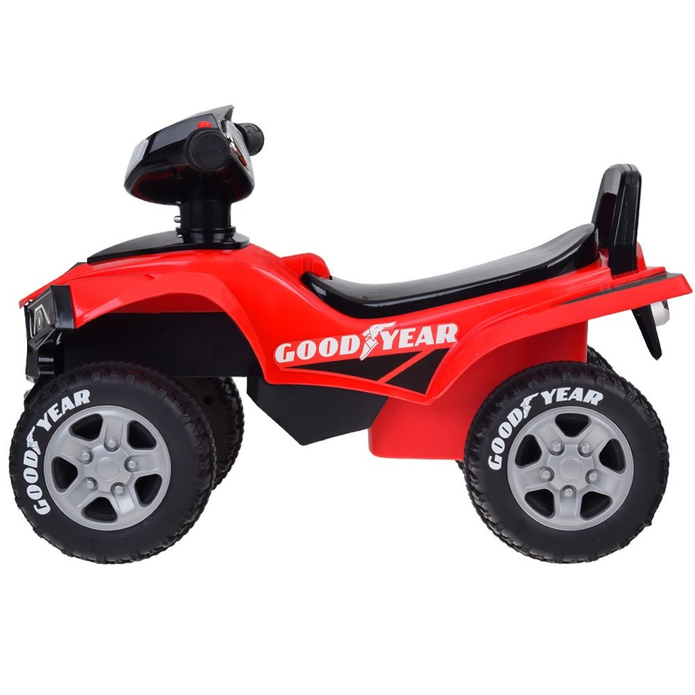 JOKO Detské Odrážadlo štvorkolka Goodyear pre najmenších, od 18 mesiacov, nosnosť 25kg, so zvukom a trúbou + úložný priestor, če