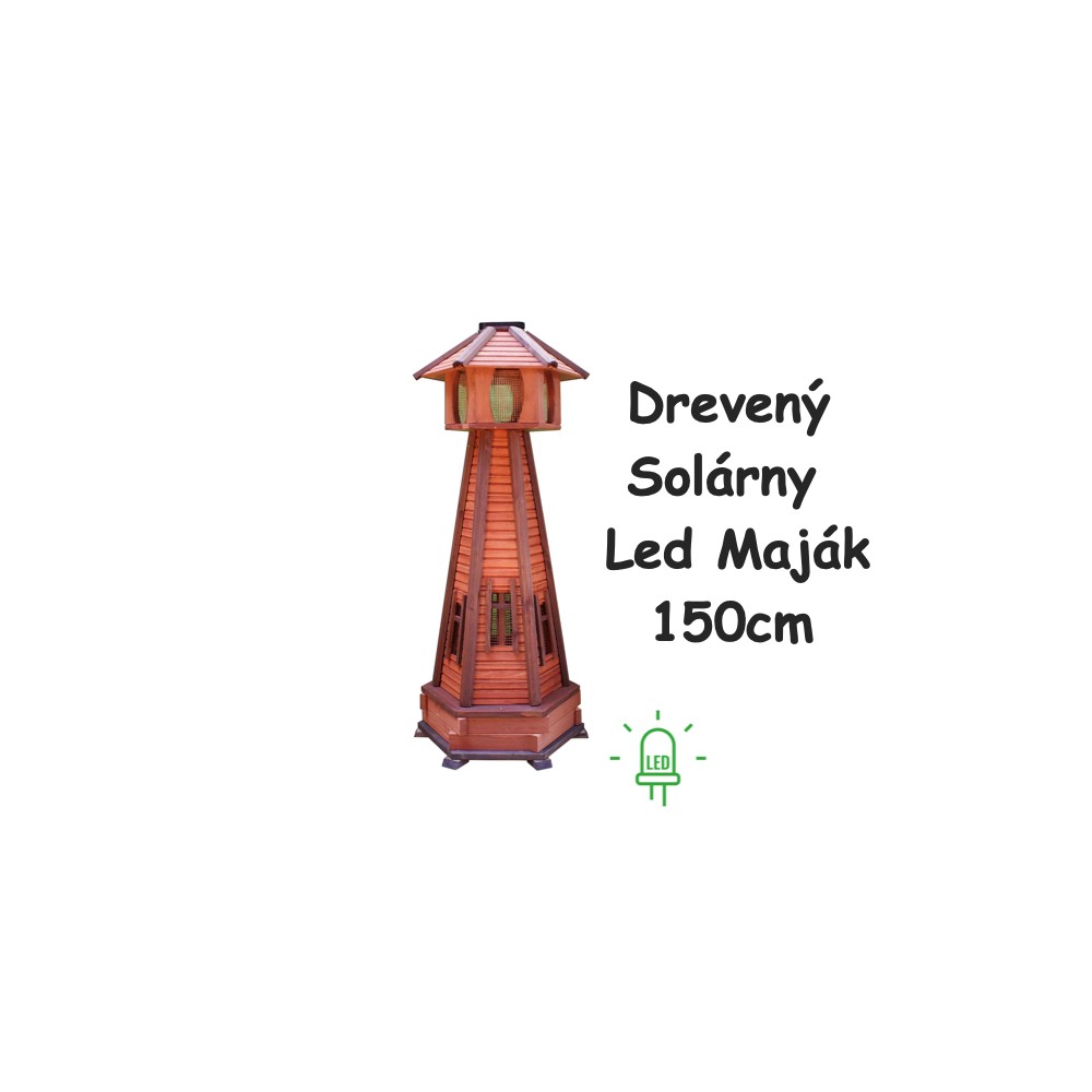 MKSTOR Dekoratívny Solárny drevený maják s LED svetlom do záhrady 150cm, L101