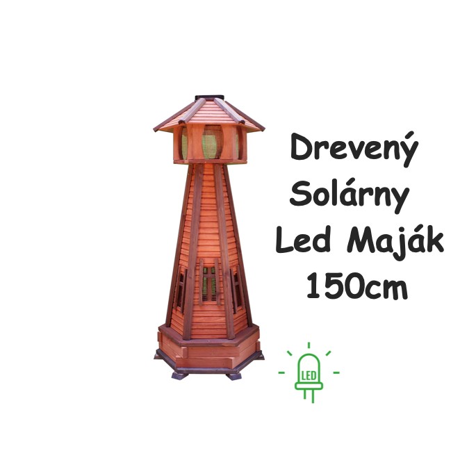 MKSTOR Dekoratívny Solárny drevený maják s LED svetlom do záhrady 150cm, L101