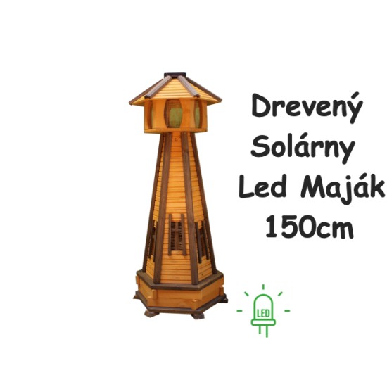 MKSTOR Dekoratívny Solárny drevený maják s LED svetlom do záhrady 150cm, L102