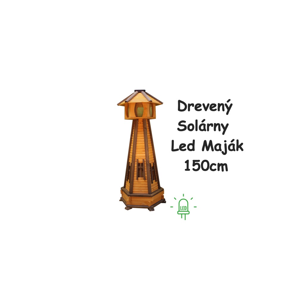 MKSTOR Dekoratívny Solárny drevený maják s LED svetlom do záhrady 150cm, L102