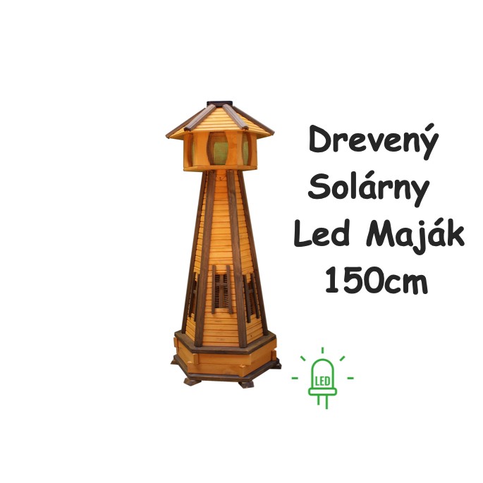 MKSTOR Dekoratívny Solárny drevený maják s LED svetlom do záhrady 150cm, L102