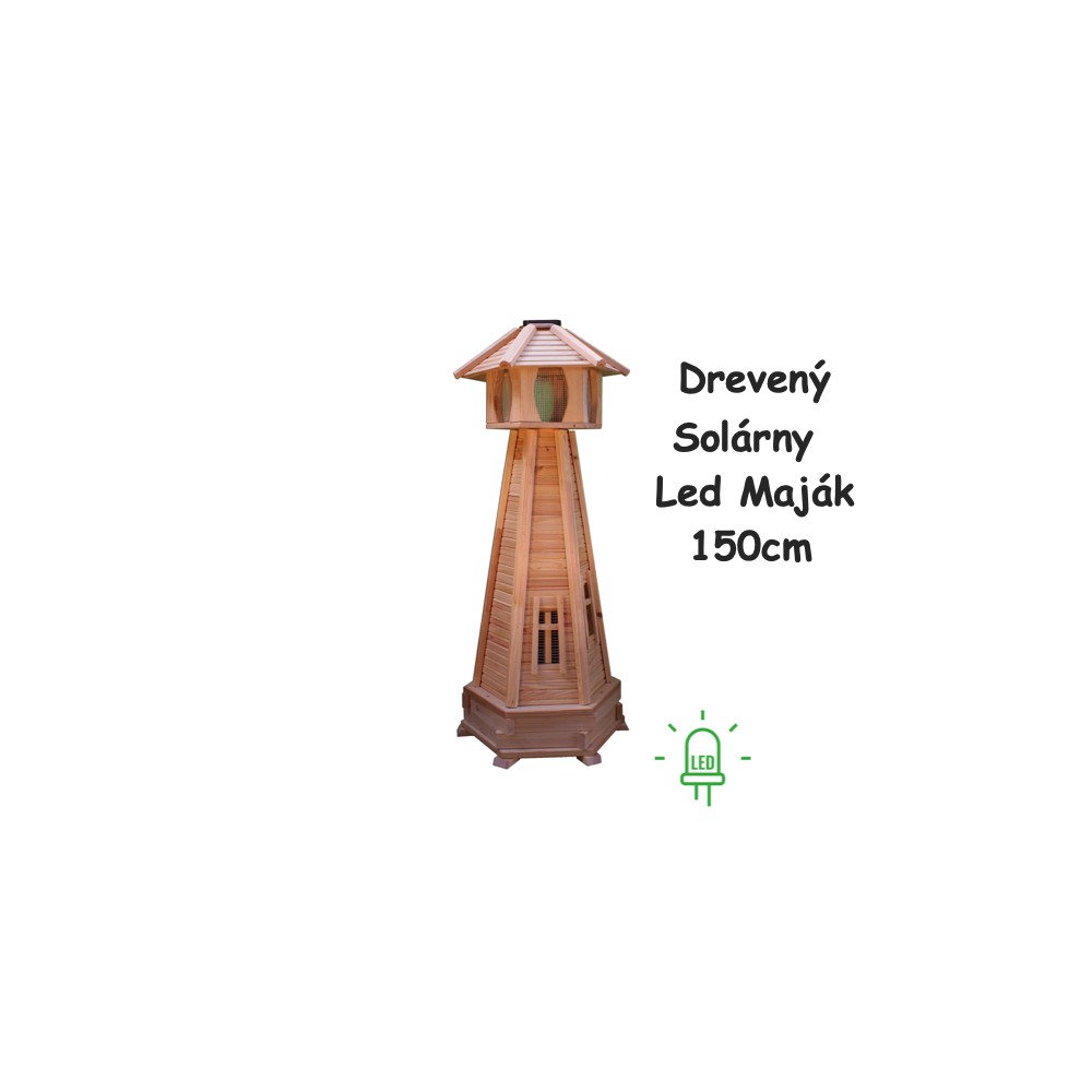 MKSTOR Dekoratívny Solárny drevený maják s LED svetlom do záhrady 150cm, L103
