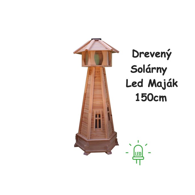 MKSTOR Dekoratívny Solárny drevený maják s LED svetlom do záhrady 150cm, L103