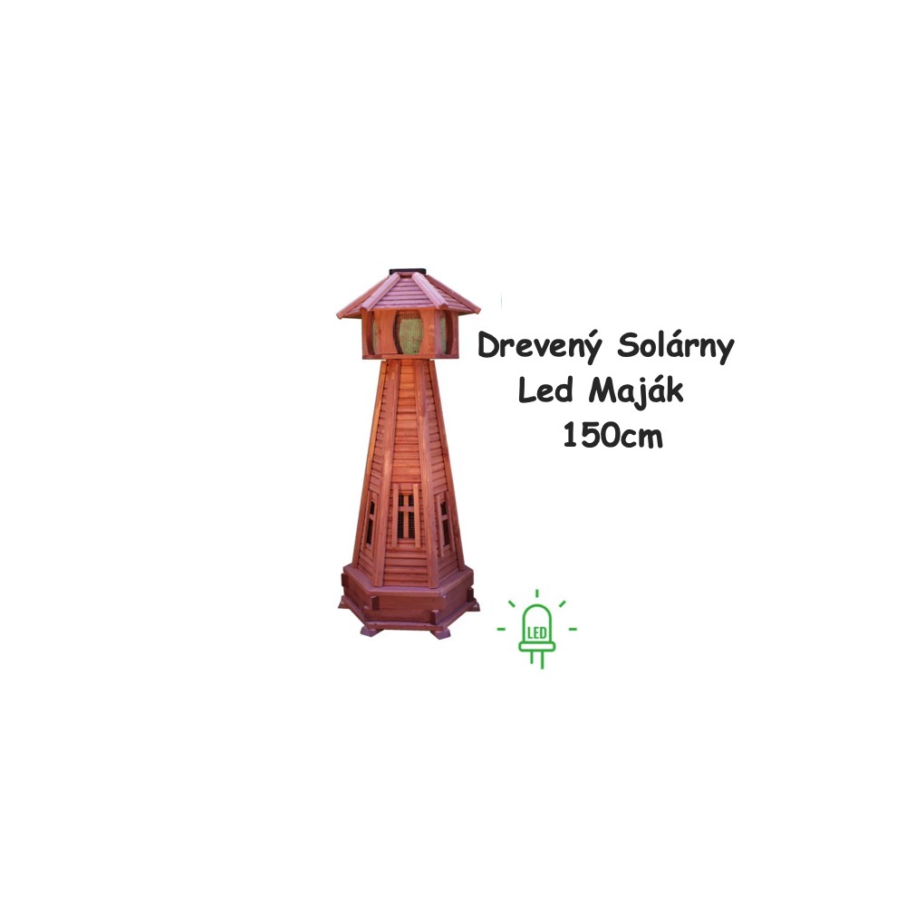 MKSTOR Dekoratívny Solárny drevený maják s LED svetlom do záhrady 150cm, L10