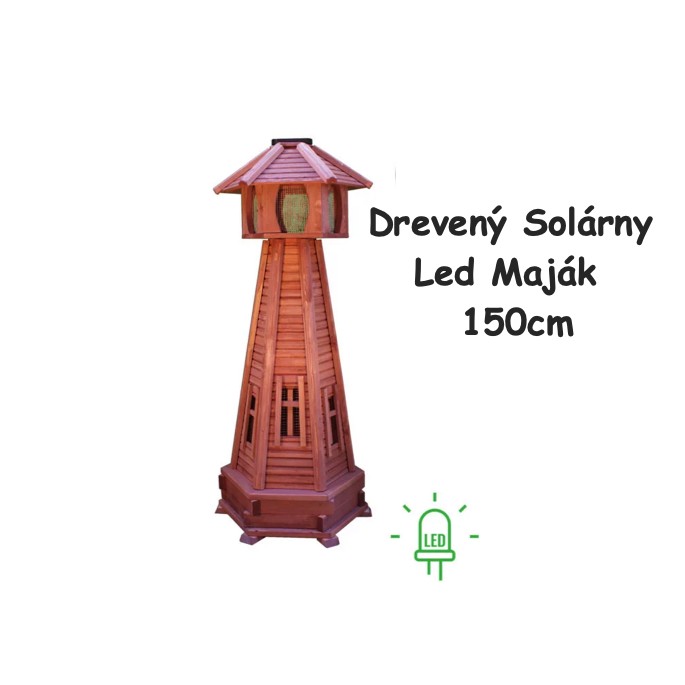 MKSTOR Dekoratívny Solárny drevený maják s LED svetlom do záhrady 150cm, L10