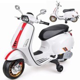 JOKO Elektrická Motorka Skúter Vespa, Kožené sedadlo, penové kolesá, FM rádio, biela