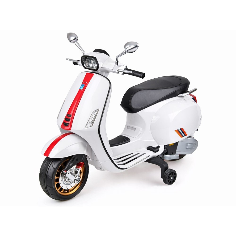 JOKO Elektrická Motorka Skúter Vespa, Kožené sedadlo, penové kolesá, FM rádio, biela