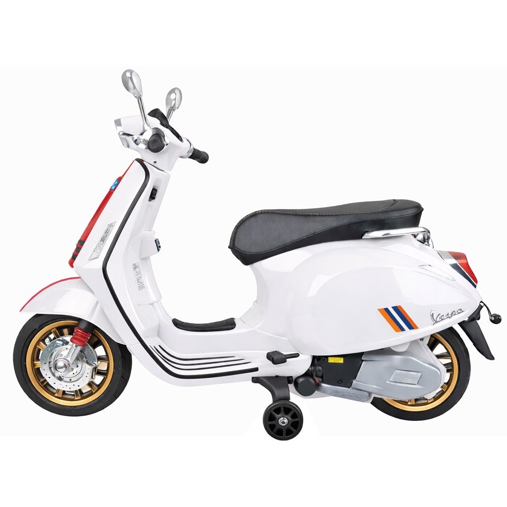 JOKO Elektrická Motorka Skúter Vespa, Kožené sedadlo, penové kolesá, FM rádio, biela