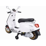 JOKO Elektrická Motorka Skúter Vespa, Kožené sedadlo, penové kolesá, FM rádio, biela