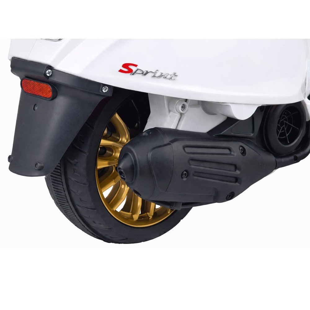 JOKO Elektrická Motorka Skúter Vespa, Kožené sedadlo, penové kolesá, FM rádio, biela