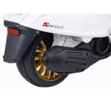 JOKO Elektrická Motorka Skúter Vespa, Kožené sedadlo, penové kolesá, FM rádio, biela