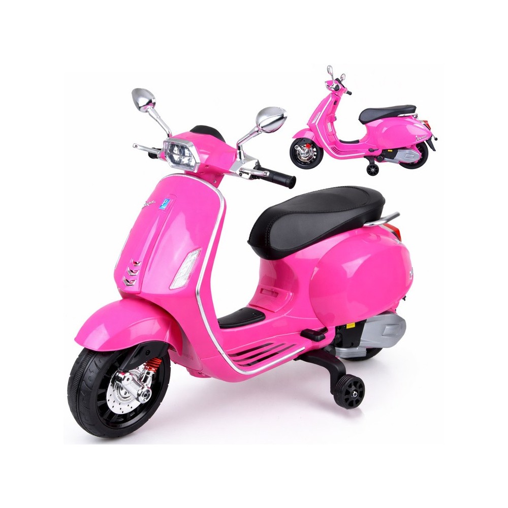 JOKO Elektrická Motorka Skúter Vespa, Kožené sedadlo, penové kolesá, FM rádio, ružová