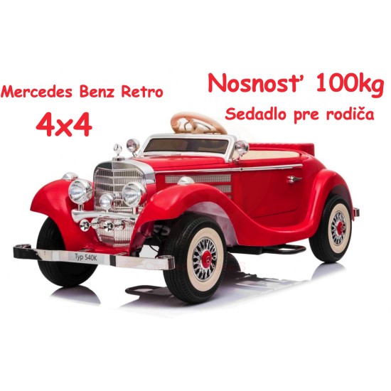 Mercedes Benz Retro 540A 4x4, nosnosť 100kg, Sedadlo pre Rodiča, penové kolesá, kožené sedadlo, červené