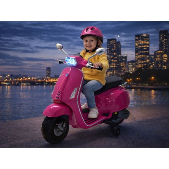 JOKO Elektrická Motorka Skúter Vespa, Kožené sedadlo, penové kolesá, FM rádio, ružová