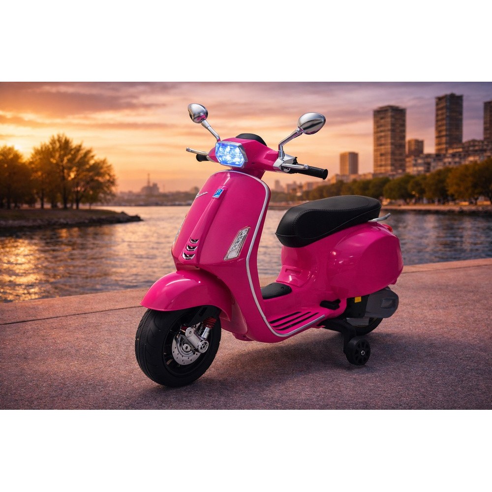 JOKO Elektrická Motorka Skúter Vespa, Kožené sedadlo, penové kolesá, FM rádio, ružová