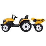 JOKO Veľký Elektrický Traktor s Elektricky vyklápacou vlečkou 205cm, 2x200W 24V, kožené sedadlo, žltý